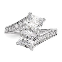 Sterling Silver Rhodium-plated CZ Two Stone Square Bypass Ring view 4