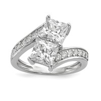 Sterling Silver Rhodium-plated CZ Two Stone Square Bypass Ring view 1