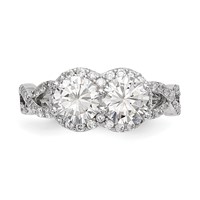 Sterling Silver Rhodium-plated CZ Two Stone Halo Ring view 4
