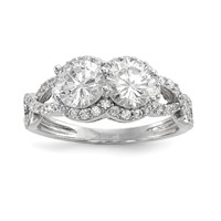 Sterling Silver Rhodium-plated CZ Two Stone Halo Ring view 1