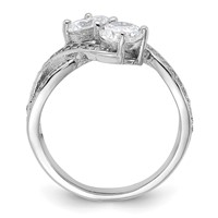 Sterling Silver Rhodium-plated CZ Two Stone Polished Ring view 2
