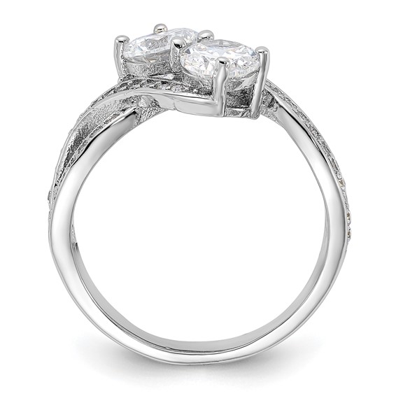 Sterling Silver Rhodium-plated CZ Two Stone Polished Ring