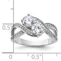 Sterling Silver Rhodium-plated CZ Two Stone Polished Ring view 5