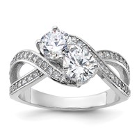 Sterling Silver Rhodium-plated CZ Two Stone Polished Ring view 1