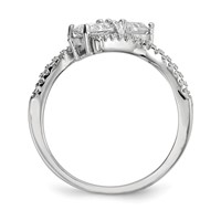 Sterling Silver Rhodium-plated CZ Two Stone Polished Bypass Ring view 2