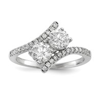 Sterling Silver Rhodium-plated CZ Two Stone Polished Bypass Ring view 1
