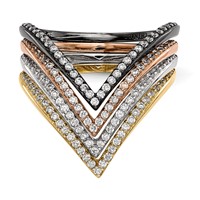 Sterling Silver Rhodium & Black-plate, Gold & Rose-tone CZ 4 Ring Set view 4