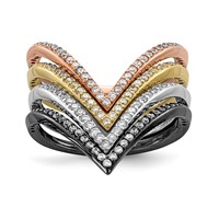 Sterling Silver Rhodium & Black-plate, Gold & Rose-tone CZ 4 Ring Set view 1