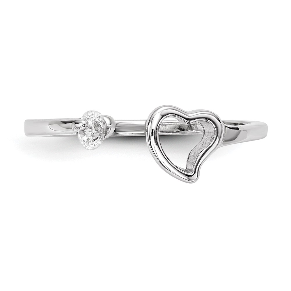 Sterling Silver Rhodium-plated Open Heart CZ Polished Ring (QR6742-8)