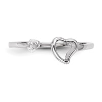 Sterling Silver Rhodium-plated Open Heart CZ Polished Ring view 4
