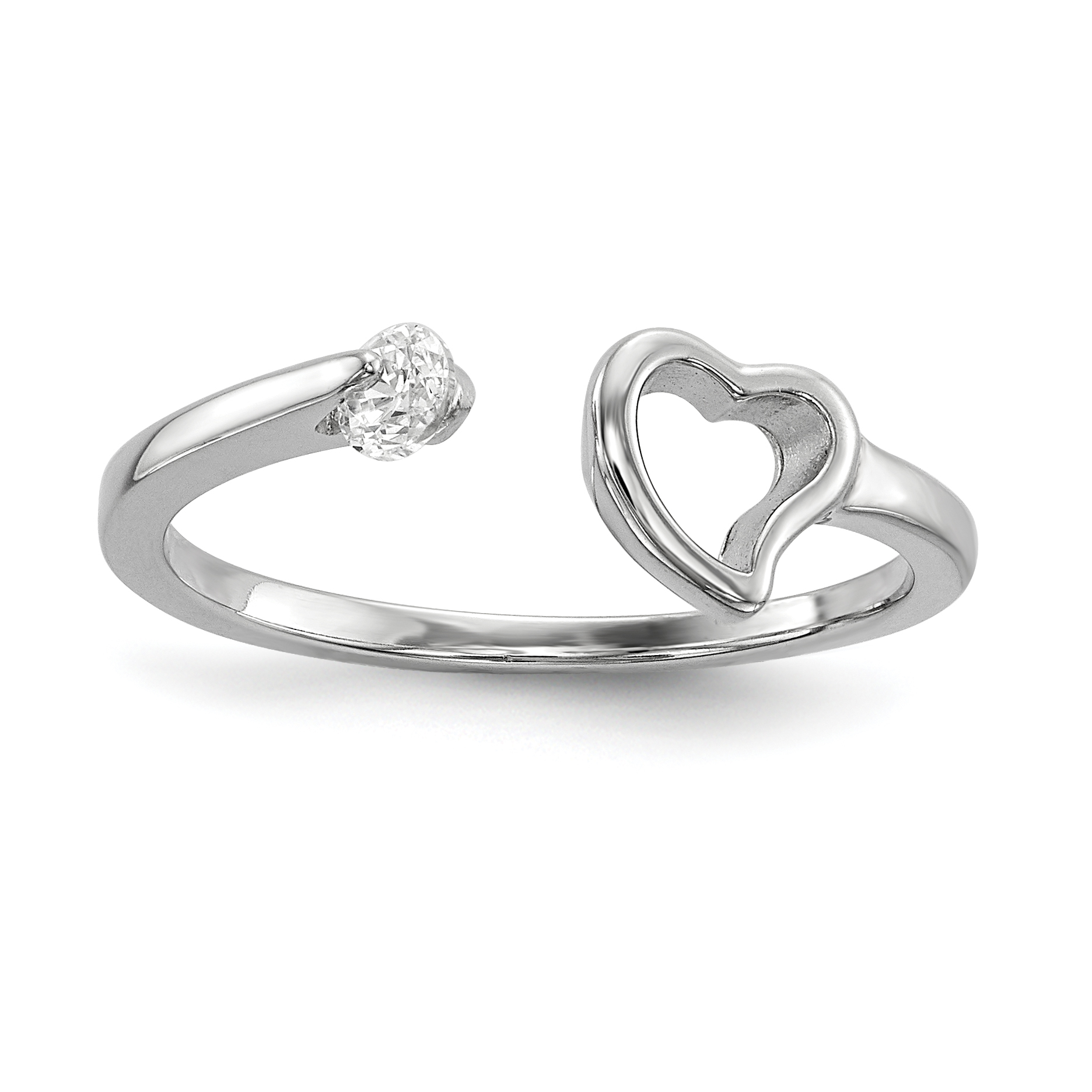 Sterling Silver Rhodium-plated Open Heart CZ Polished Ring (QR6742-8)