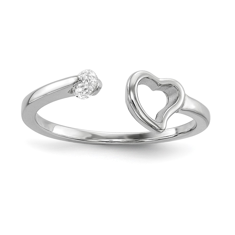 Sterling Silver Rhodium-plated Open Heart CZ Polished Ring (QR6742-8)