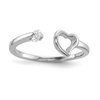Sterling Silver Rhodium-plated Open Heart CZ Polished Ring view 1