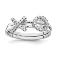 Sterling Silver Rhodium-plated CZ X & O 2-Ring Set view 1
