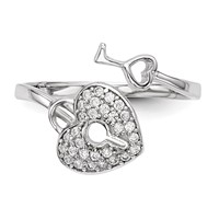 Sterling Silver Rhodium-plated CZ Heart Lock and Key Ring view 4
