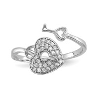 Sterling Silver Rhodium-plated CZ Heart Lock and Key Ring view 1