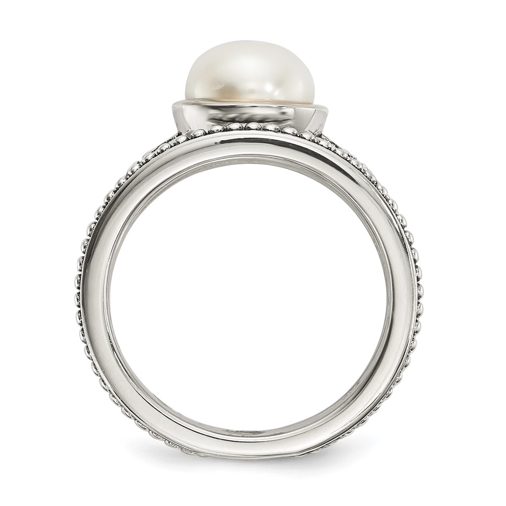 Sterling Silver w/14k Antiqued 8mm Button FWC Pearl Set of 3 Rings (QR6752-7)