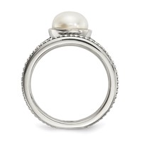 Sterling Silver Rings with 14K Antiqued 8mm Button Fwc Pearl Set of 3 view 2