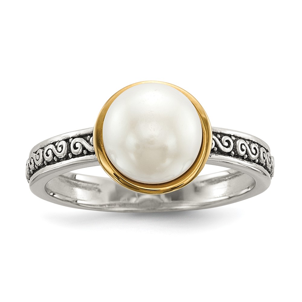Sterling Silver w/14k Antiqued 8mm Button FWC Pearl Set of 3 Rings (QR6752-7)
