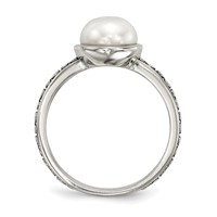 Sterling Silver Rings with 14K Antiqued 8mm Button Fwc Pearl Set of 3 view 4