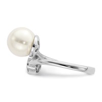 Sterling Silver Rhodium-plated Polished Ring with CZ and Acrylic Pearl view 3