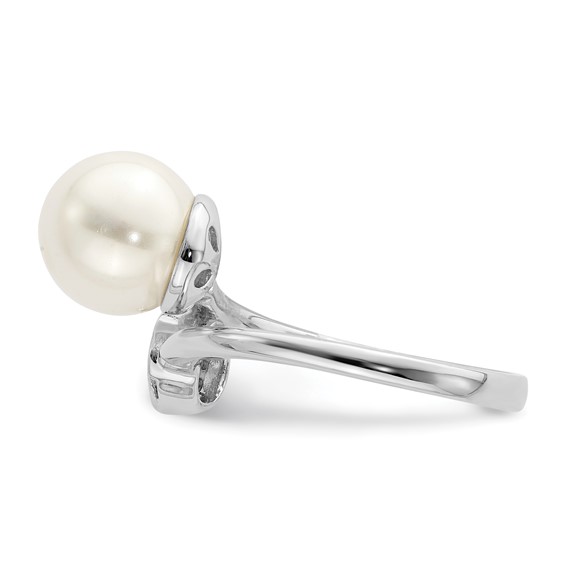 Sterling Silver Rhodium-plated Polished with CZ and Acrylic Pearl Ring