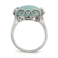 Sterling Silver Rhod-plated Created Amazonite Polished Textured Ring view 2