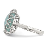 Sterling Silver Rhod-plated Created Amazonite Polished Textured Ring view 3