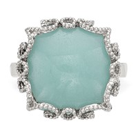 Sterling Silver Rhod-plated Created Amazonite Polished Textured Ring view 4