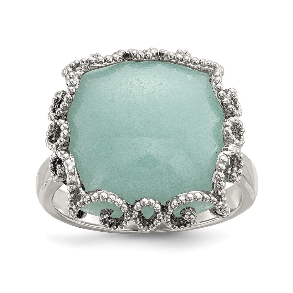 Sterling Silver Rhod-plated Created Amazonite Polished Textured Ring
