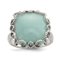 Sterling Silver Rhod-plated Created Amazonite Polished Textured Ring view 1