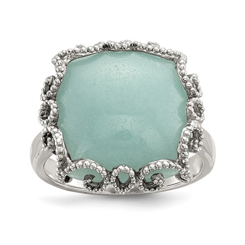 Sterling Silver Rhod-plated Created Amazonite Polished Textured Ring