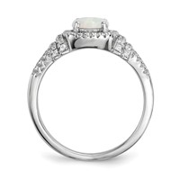 Sterling Silver Rhodium-plated CZ and Lab Created White Opal Ring view 2
