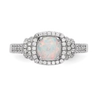 Sterling Silver Rhodium-plated CZ and Lab Created White Opal Ring view 4