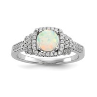 Sterling Silver Rhodium-plated CZ and Lab Created White Opal Ring view 1
