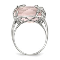 Sterling Silver Rhodium-plated Rose Quartz White Sapphire Ring view 2