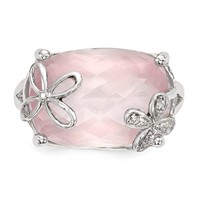 Sterling Silver Rhodium-plated Rose Quartz White Sapphire Ring view 4
