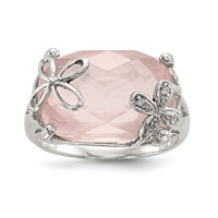 Sterling Silver Rhodium-plated Rose Quartz White Sapphire Ring view 1