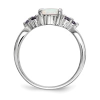 Sterling Silver Rhodium-plated Oval Created Opal Ring with Purple CZ view 2