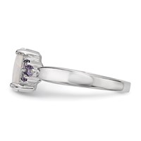 Sterling Silver Rhodium-plated Oval Created Opal Ring with Purple CZ view 3