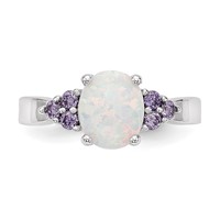 Sterling Silver Rhodium-plated Oval Created Opal Ring with Purple CZ view 4