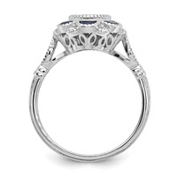 Sterling Silver Rhodium-plated CZ and Lab Cr. Blue Sapphire Flower Ring view 2