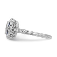 Sterling Silver Rhodium-plated CZ and Lab Cr. Blue Sapphire Flower Ring view 3