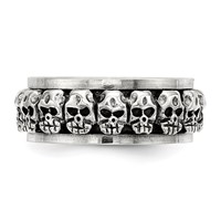 Sterling Silver Polished Spinning Center Antiqued Skull Ring view 3