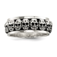 Sterling Silver Polished Spinning Center Antiqued Skull Ring view 1