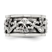 Sterling Silver Polished Spinning Center Antiqued Skull Ring view 3