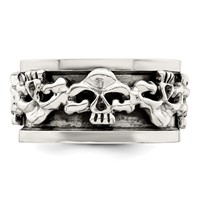 Sterling Silver Polished Spinning Center Antiqued Skull Ring view 4