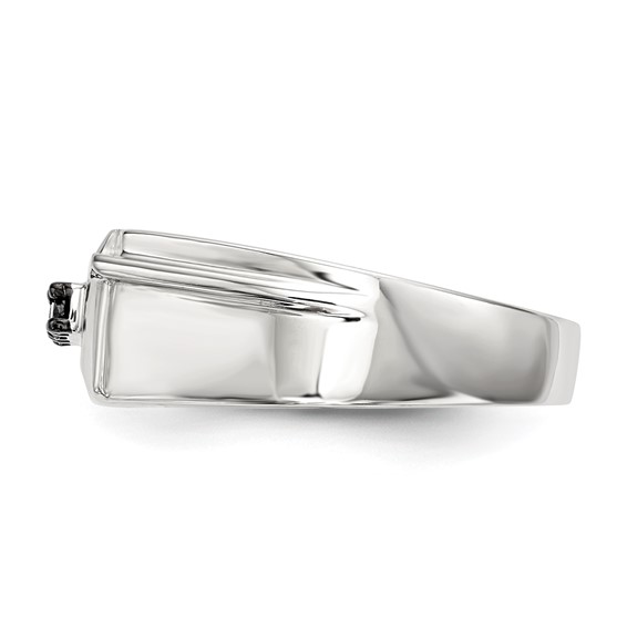 Sterling Silver Rhodium-plated Mens Black Diamond Polished Ring
