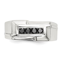 Sterling Silver Rhodium-plated Mens Black Diamond Polished Ring view 4
