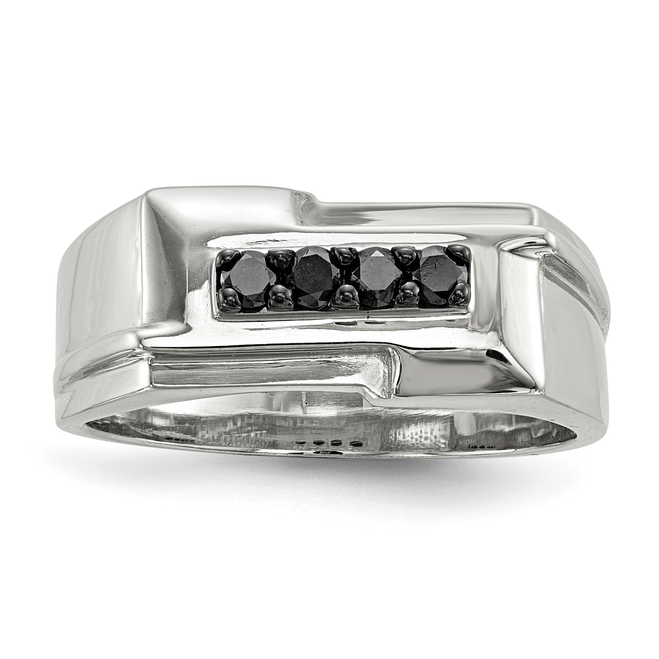Sterling Silver Rhodium-plated Mens Black Diamond Polished Ring (QR6777-10)